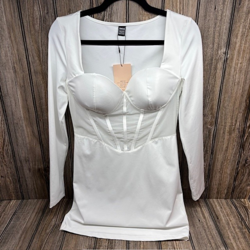 SHEINBAE White Corset Detail Long Sleeve Top Size L